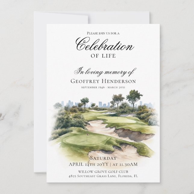 Golf Course Memorial Celebration of Life Invitation (Front)
