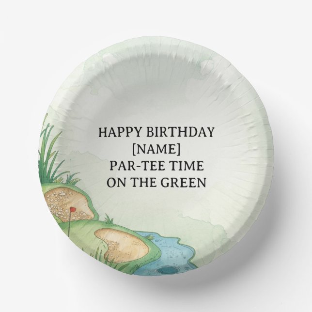 Golf Course Party Design with Custom Name & Event  Paper Plate (Front)