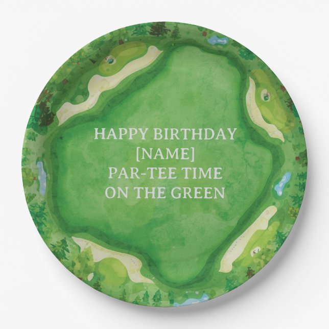 Golf Course Party Design with Custom Name & Event  Paper Plate (Front)