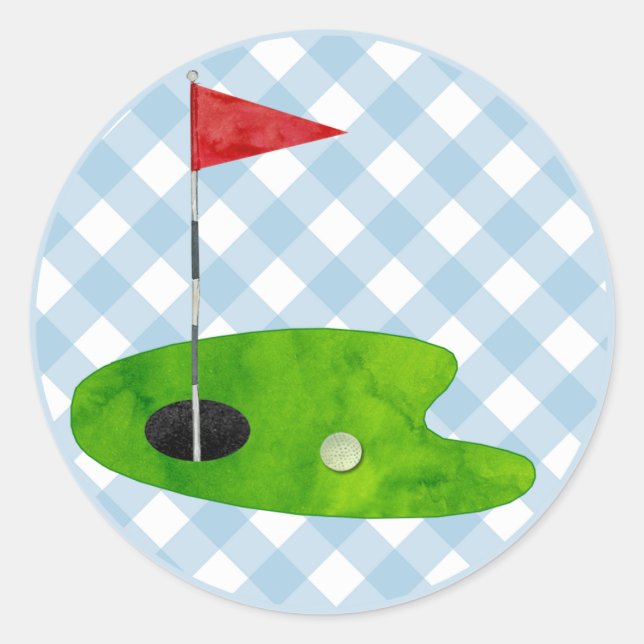 Golf Course Plaid Blue White Preppy Country Club Classic Round Sticker (Front)