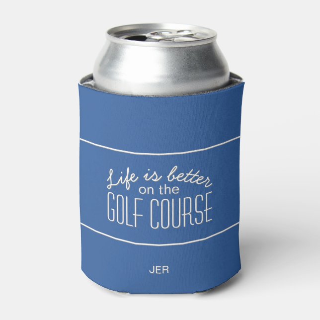 Golf Course Quote Custom Initials Royal Blue Can Cooler (Can Front)