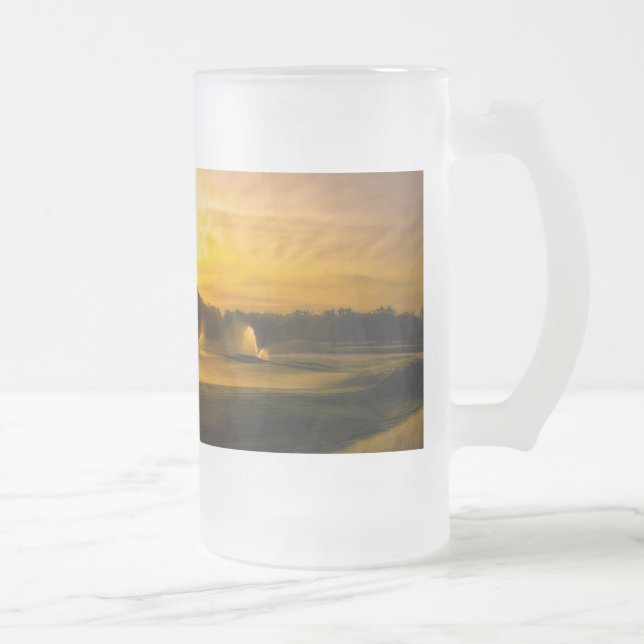 Golf Course Sprinklers at Daybreak Frosted Glass Beer Mug (Right)