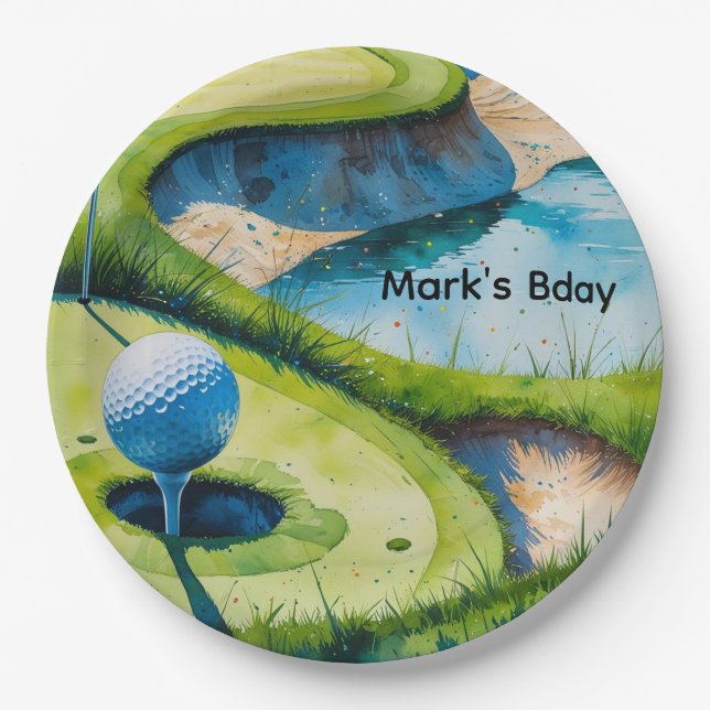 Golf course watercolor  paper plate (Front)
