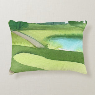 Golf course watercolor with bunker and water decorative cushion