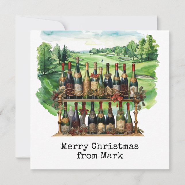 Golf Course with Christmas Drink for golfer Holiday Card (Front)