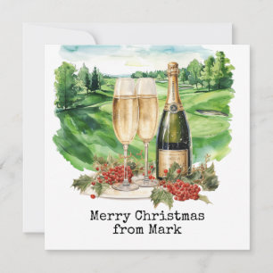 Golf Course with Christmas Drink for golfer Holiday Card