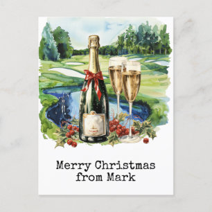 Golf Course with Christmas Drink for golfer Holiday Postcard