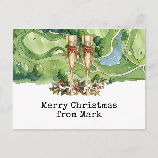 Golf Course with Christmas Drink for golfer Postca Postcard (Front)