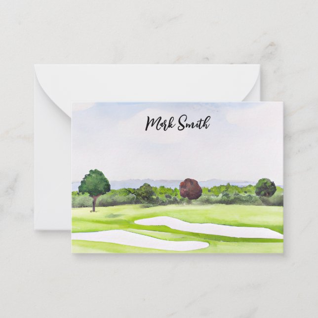 Golf  course with Name for golfer  Note Card (Front)