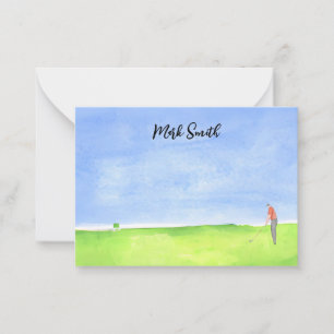 Golf course with Name for golfer watercolor Note Card