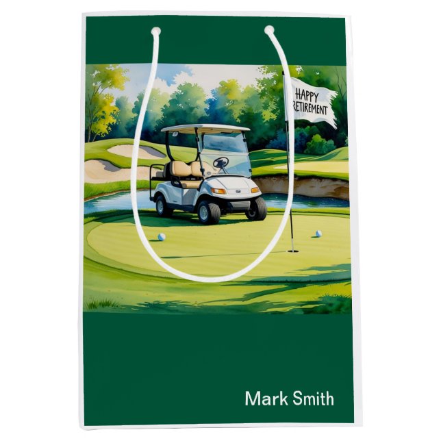 Golf course with text Happy Retirement on green  Medium Gift Bag (Front)