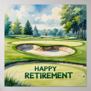 Golf course with text Happy Retirement on green Poster