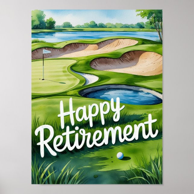 Golf course with text Happy Retirement on green  Poster (Front)
