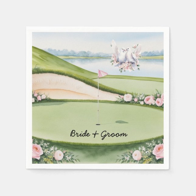 Golf Course with wedding themed on putting green  Napkin (Front)