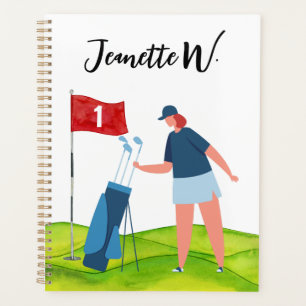 Golf course with woman golfer planner