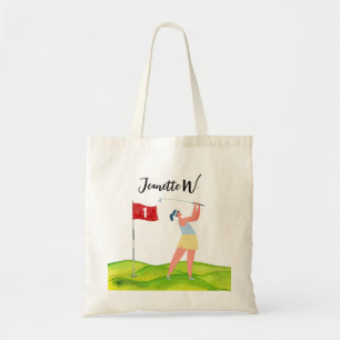 Golf  course with woman golfer  tote bag