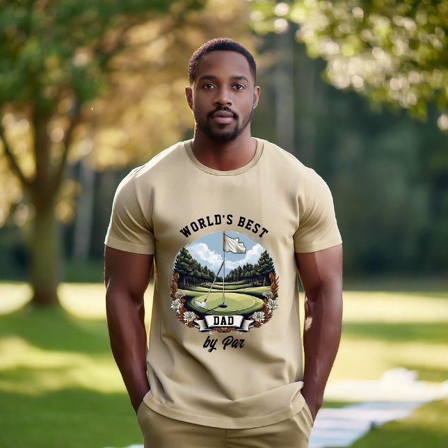 Golf Course World's Best Dad by Par Tri-Blend Shirt (Golf Course with Club and Golf Ball "World's Best Dad by Par" Tri-Blend Shirt)