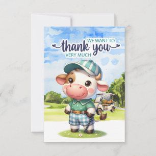 Golf Cow Golfer with Golf Cart on green Thank You Card