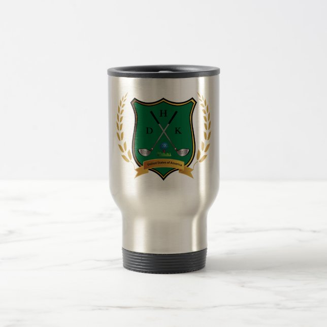 GOLF Crest with Laurel Wreath and Monogram Travel Mug (Center)