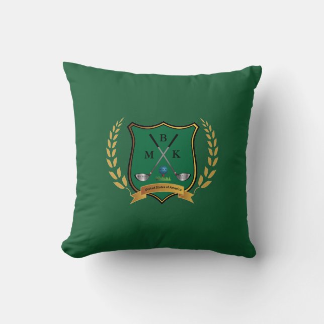 GOLF Crest with Laurel Wreath Monogram Cushion (Front)
