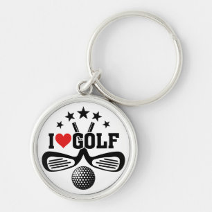 Golf - Crossed Golf Clubs, I Love Golf Key Ring
