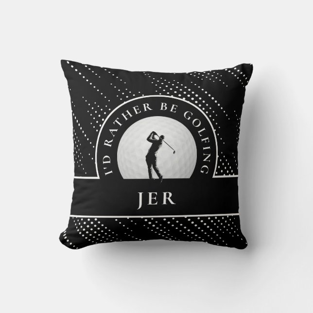 Golf Custom Golfer Monogram Silhouette Black White Cushion (Front)