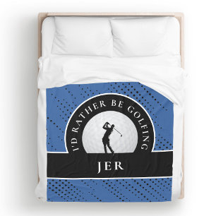Golf Custom Golfer Monogram Silhouette Blue Black Fleece Blanket