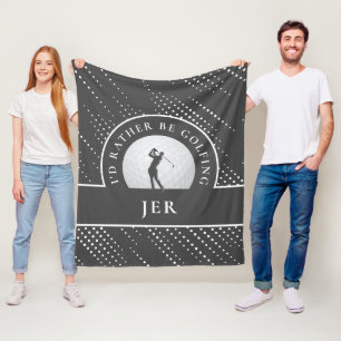 Golf Custom Golfer Monogrammed Silhouette Grey Fle Fleece Blanket