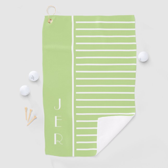 Golf Custom Initials |  Green White Modern Stripes Golf Towel (InSitu)