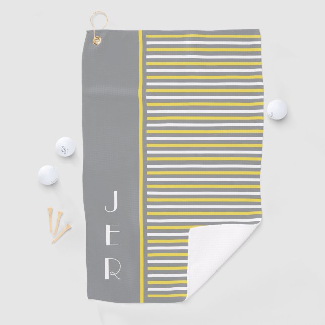 Golf Custom Initials | Grey Yellow Modern Stripes Towel (InSitu)