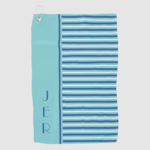 Golf Custom Initials Teal & Blue Modern Stripe Golf Towel