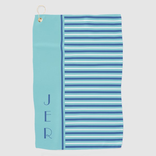 Golf Custom Initials | Teal & Blue Modern Stripe Golf Towel (Front)