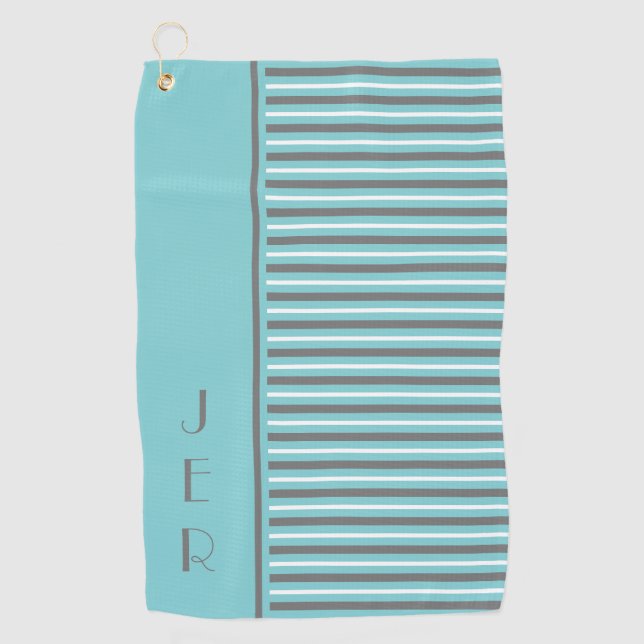 Golf Custom Initials | Teal & Grey Modern Stripes Golf Towel (Front)