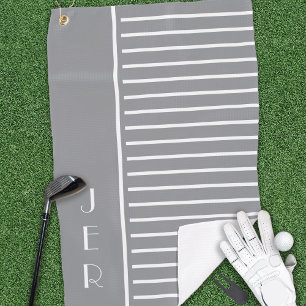 Golf Custom Initials    Trendy Grey Modern Stripes Golf Towel