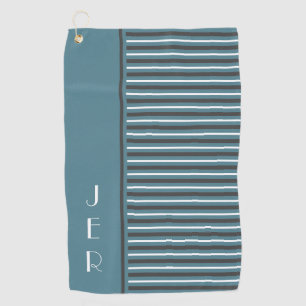 Golf Custom Initials Turquoise Grey Modern Stripes Golf Towel