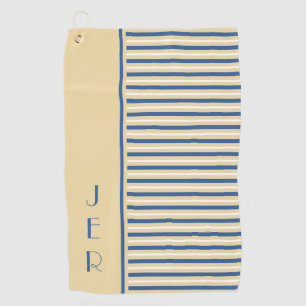 Golf Custom Initials Yellow & Blue Modern Stripe Golf Towel