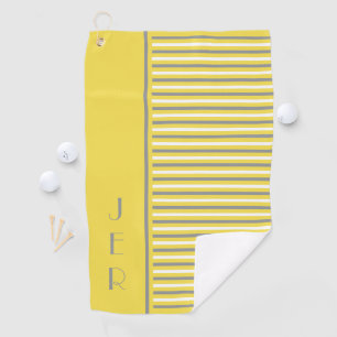 Golf Custom Initials Yellow Grey Modern Stripes Towel