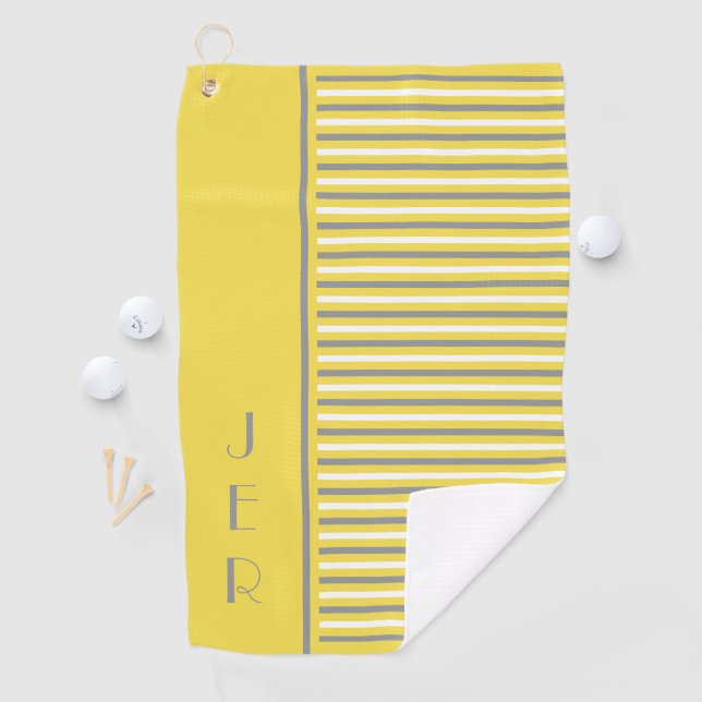 Golf Custom Initials | Yellow Grey Modern Stripes Towel (InSitu)