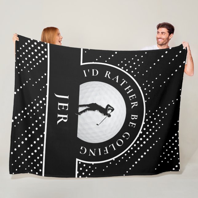 Golf Custom Male Golfer Silhouette Black & White Fleece Blanket (In Situ)