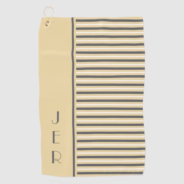 Golf Custom Monogram Initials Yellow Grey Stripe Towel (Front)