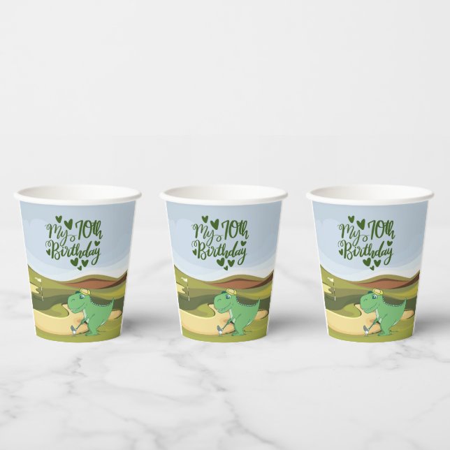 Golf Dinosaur 70th Birthday for golfer Paper Cups (Multi)