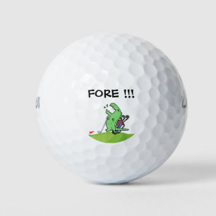 Golf Dinosaur golfing shouting FORE funny golfer Balls
