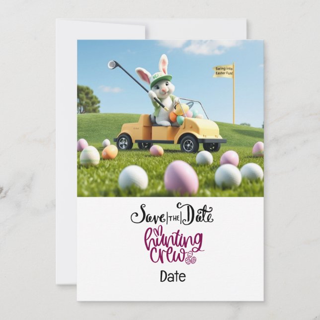 Golf Easter Bunny riding golf cart on golf course Invitation (Front)