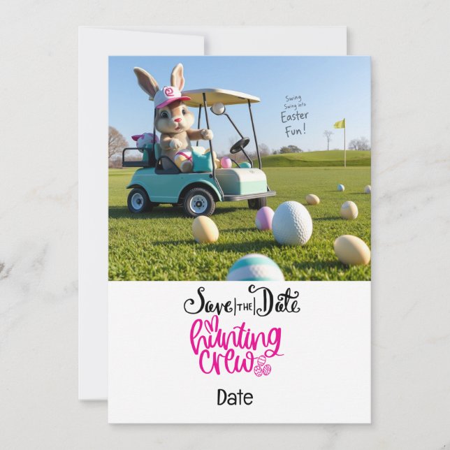 Golf Easter Bunny riding golf cart on golf course Invitation (Front)