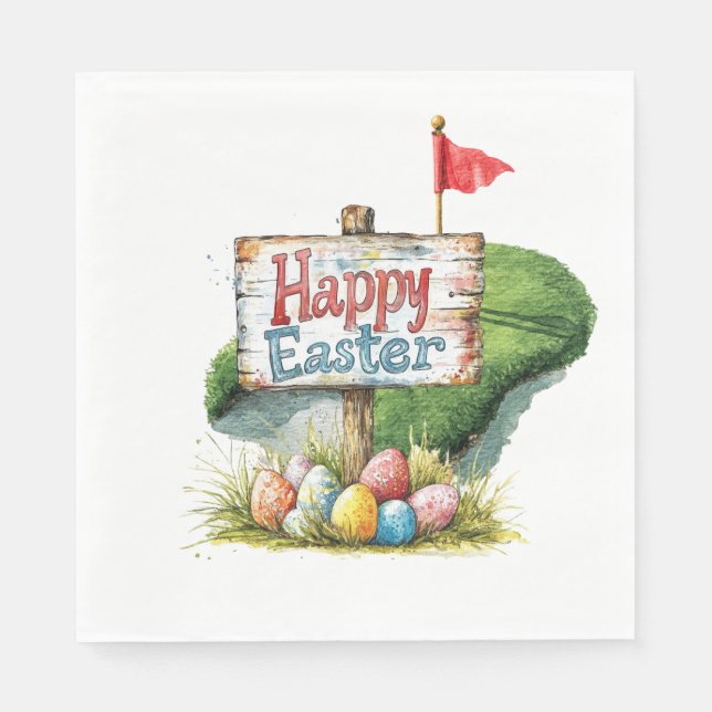 Golf Easter for golfer watercolor Spring Napkin (Front)