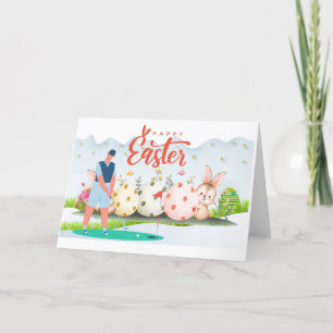 GOLF  Easter to golfer with eggs on  golf course Holiday Card