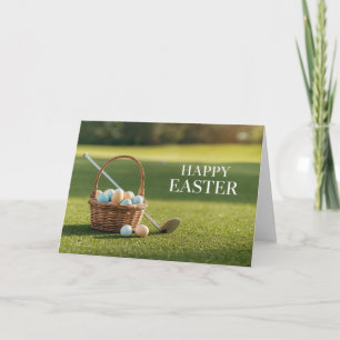 Golf Easter with ball and colorful easter eggs Holiday Card