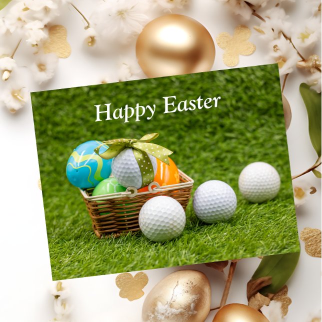 Golf Easter with ball and colorful easter eggs Holiday Postcard (Creator Uploaded)