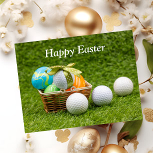 Golf Easter with ball and colourful easter eggs Holiday Postcard