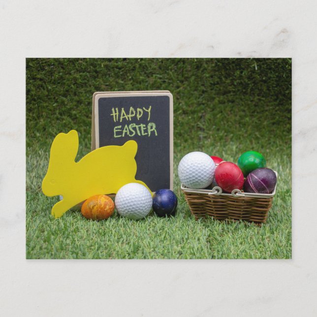 Golf Easter with golf ball and colourful eggs Holiday Postcard (Front)